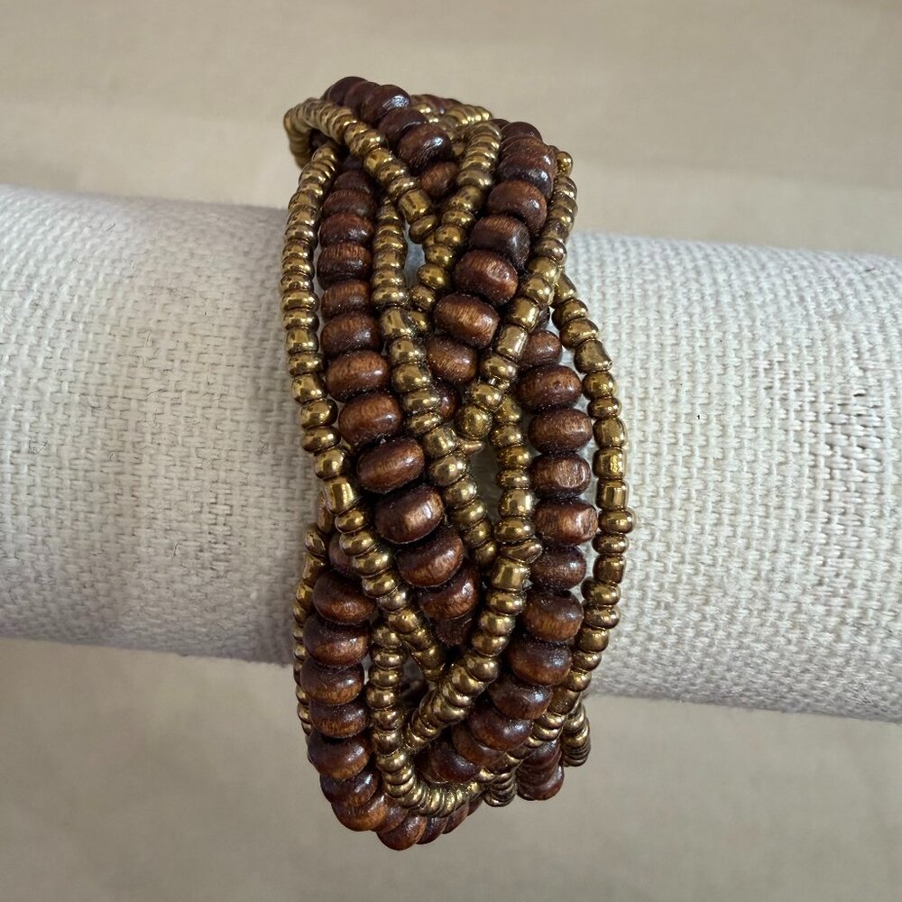 Handmade Gold And Brown Woven Bracelet From South America
